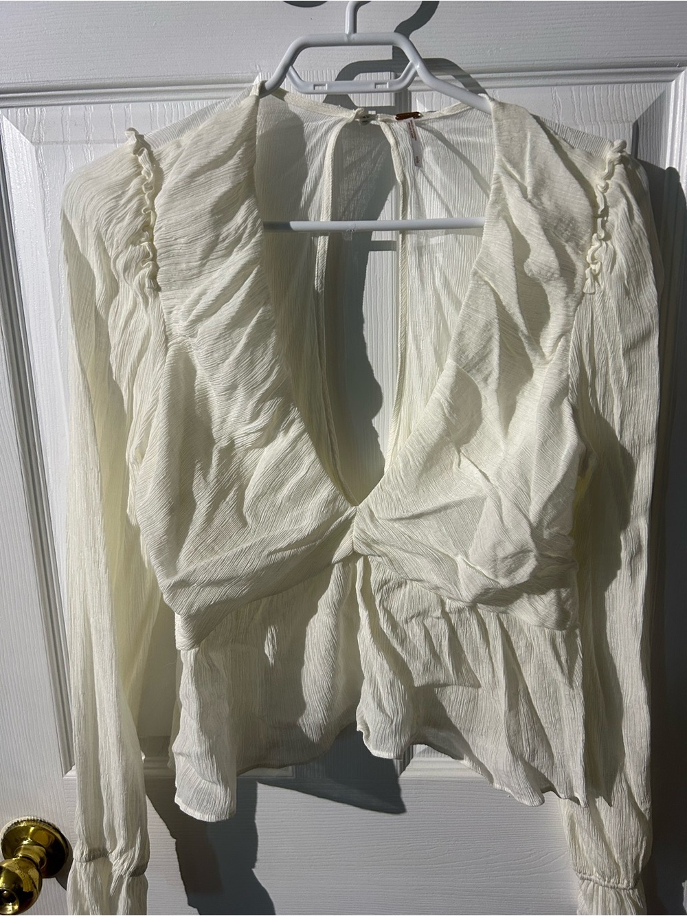 Free People Cream V-Neck Long Sleeve Blouse